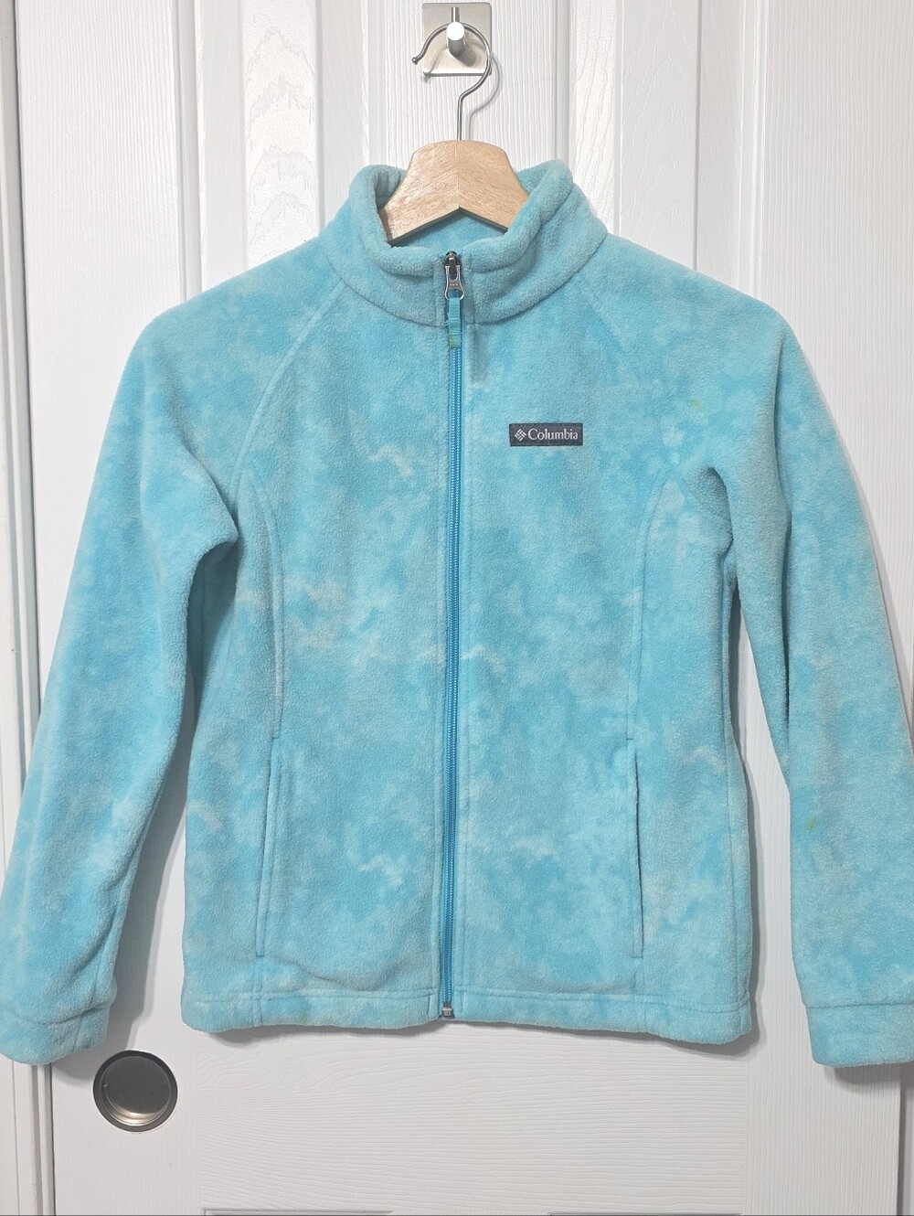 Girls Columbia Fleece Zip up Sweater, Aqua Blue, Medium 10/12